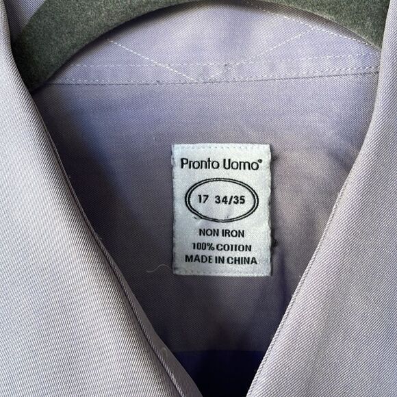 Pronto Uomo Purple Long Sleeve Cotton Non-Iron Dress Shirt Size 17 34/35 - Picture 3 of 6